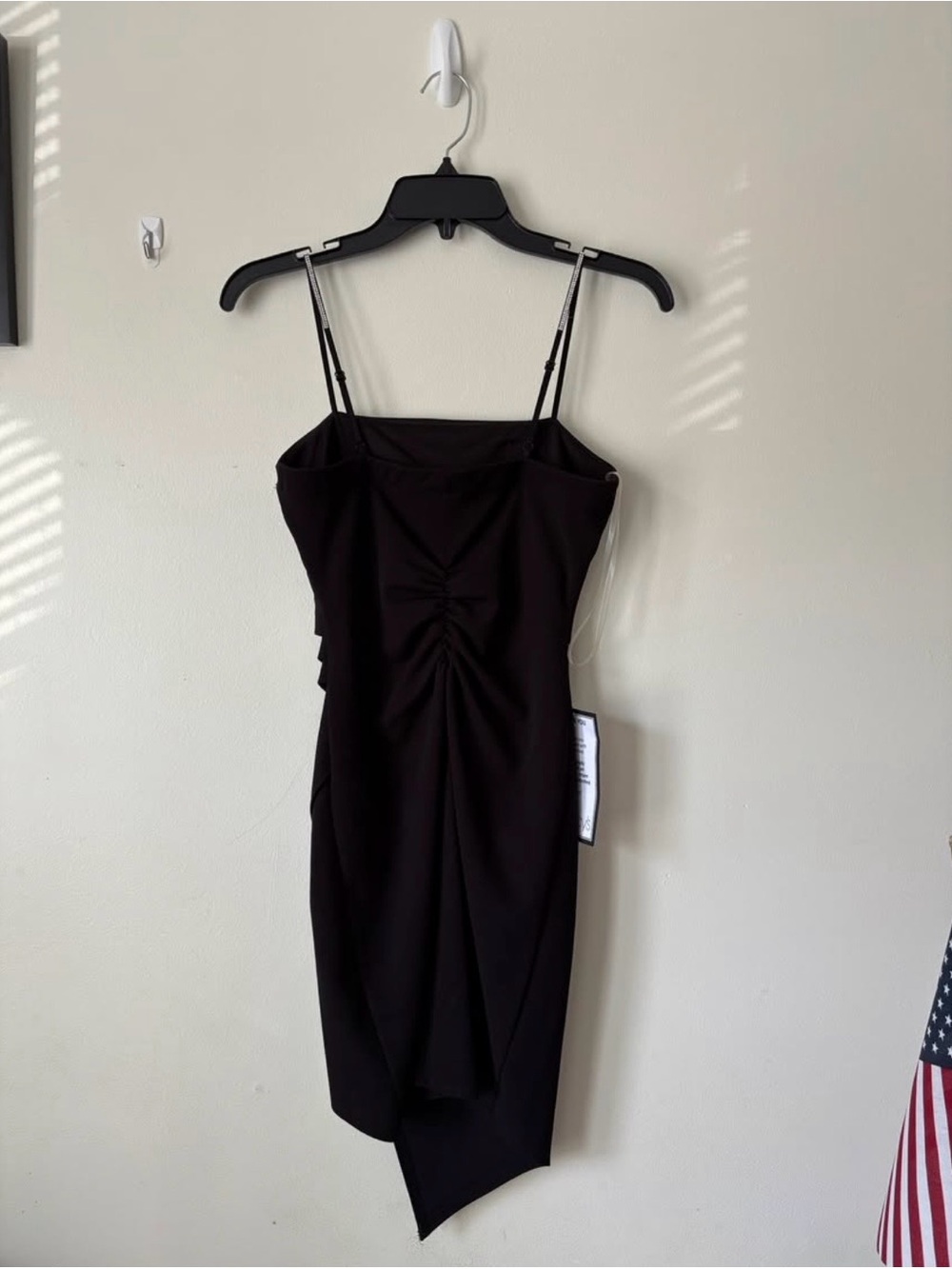 Emerald Sundae Black Ruched Asymmetrical Slip Dress